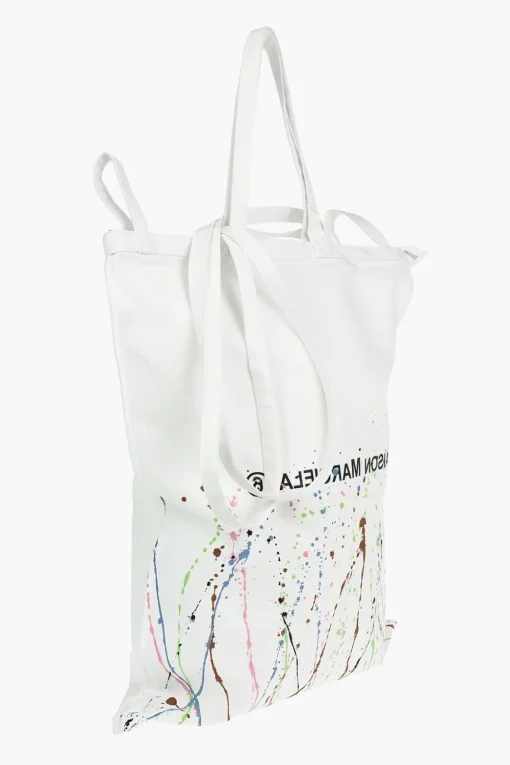 Fashion MM6 Maxi Tote Bag in Tela in Stampa PAINT-SPLATTER con Logo Donna Borse A Mano