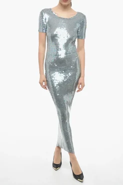 Hot MM0 Maxidress a Maniche Corte Paillettato Donna Vestiti