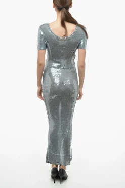 Hot MM0 Maxidress a Maniche Corte Paillettato Donna Vestiti
