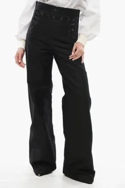 MM5 Pantaloni in Cotone Satinato con Bottoni>Maison Margiela New