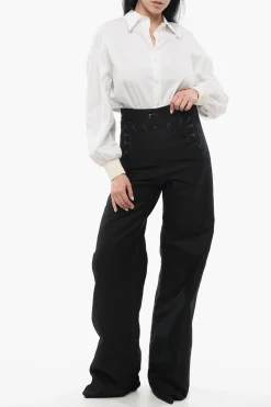MM5 Pantaloni in Cotone Satinato con Bottoni></noscript>Maison Margiela New
