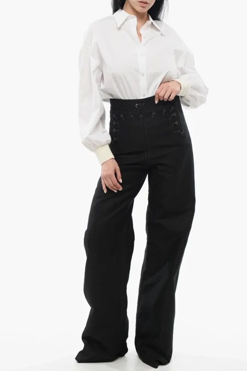 MM5 Pantaloni in Cotone Satinato con Bottoni>Maison Margiela New