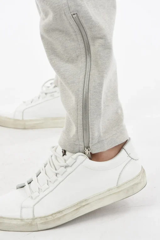Fashion MM10 Pantaloni Jogger in Cotone Garzato con Zip alla Caviglia Uomo Pantaloni