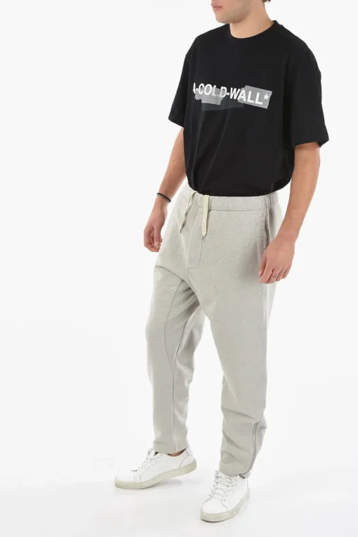 Fashion MM10 Pantaloni Jogger in Cotone Garzato con Zip alla Caviglia Uomo Pantaloni