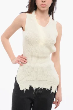 MM6 Top Bareback in Maglia con Fondo Sfrangiato>Maison Margiela Hot