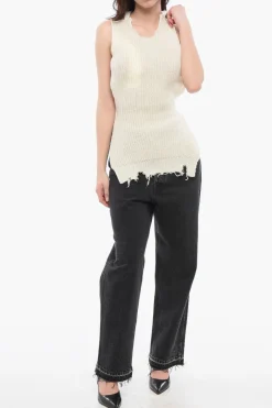 MM6 Top Bareback in Maglia con Fondo Sfrangiato></noscript>Maison Margiela Hot