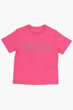 Outlet MM6 T-Shirt Girocollo in Tinta Unita con Borchie Abbigliamento