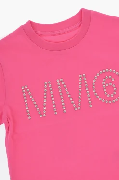 Outlet MM6 T-Shirt Girocollo in Tinta Unita con Borchie Abbigliamento