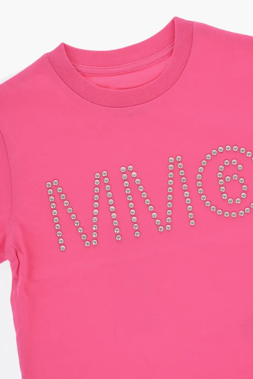 Outlet MM6 T-Shirt Girocollo in Tinta Unita con Borchie Abbigliamento