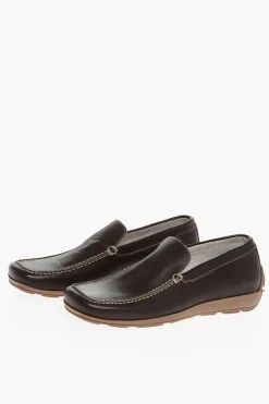 Discount Mocassini in Pelle con Punta Squadrata Uomo Mocassini