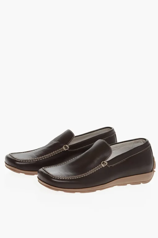 Discount Mocassini in Pelle con Punta Squadrata Uomo Mocassini