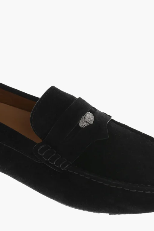 Mocassini Penny in Suede con Logo Effetto Argentato>Versace Sale