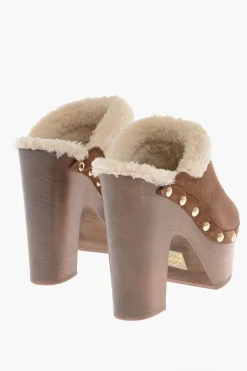 Outlet Mules in Shearling con Tacco in Legno 12cm Donna Scarpe Con Tacco