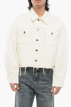 Clearance NATACHA RAMSAY-LEVI Giubbotto in Denim con Cuciture a Vista e Bordo Sfrangiato Uomo Giubbotti