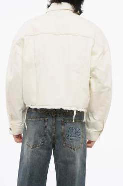 Clearance NATACHA RAMSAY-LEVI Giubbotto in Denim con Cuciture a Vista e Bordo Sfrangiato Uomo Giubbotti
