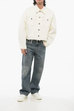 Clearance NATACHA RAMSAY-LEVI Giubbotto in Denim con Cuciture a Vista e Bordo Sfrangiato Uomo Giubbotti