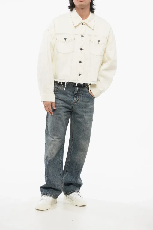 Clearance NATACHA RAMSAY-LEVI Giubbotto in Denim con Cuciture a Vista e Bordo Sfrangiato Uomo Giubbotti