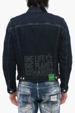 Fashion ONE LIFE ONE PLANET Giubbotto in Denim Ricamato Uomo Giubbotti