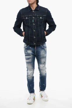 Fashion ONE LIFE ONE PLANET Giubbotto in Denim Ricamato Uomo Giubbotti