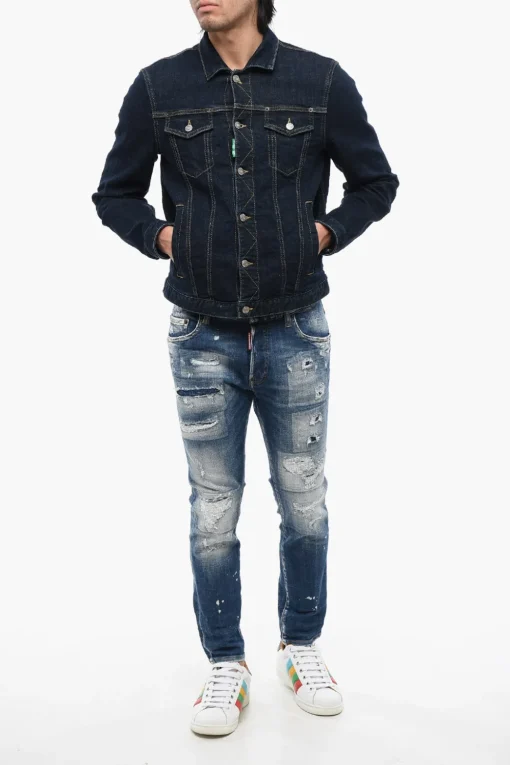 Fashion ONE LIFE ONE PLANET Giubbotto in Denim Ricamato Uomo Giubbotti