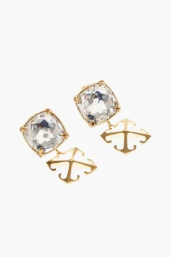 Fashion Orecchini in Ottone con Pendente Dorato e Cristallo Donna Gioielli