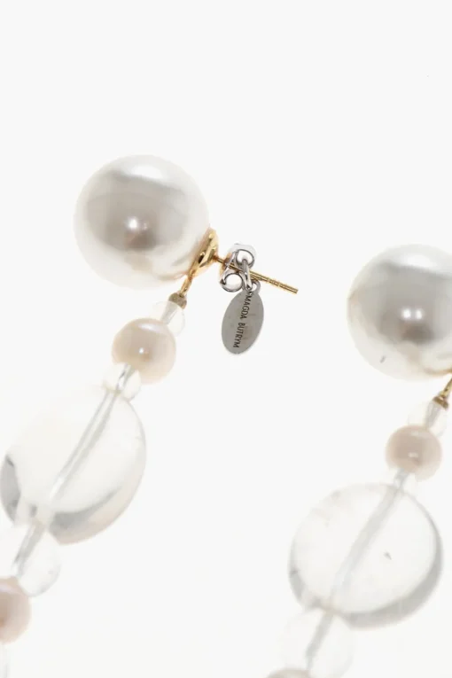Fashion Orecchini SHELL con Perla e Pietre Trasparenti Donna Gioielli