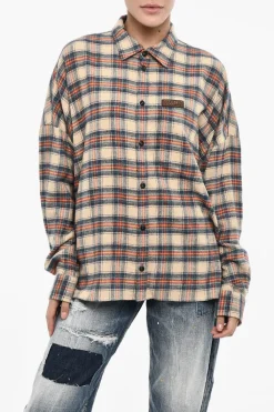 Outlet Overshirt a Quadri in Cotone con Logo in Pelle Donna Camicie