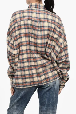 Outlet Overshirt a Quadri in Cotone con Logo in Pelle Donna Camicie