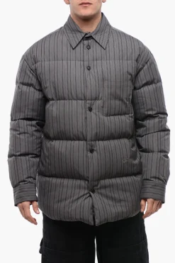 Sale Overshirt Imbottito in Cotone con Motivo Gessato e Design Reversibile Uomo Giubbotti