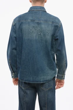 Hot Overshirt in Denim con Doppio Taschino e Logo in Rilievo Uomo Giubbotti
