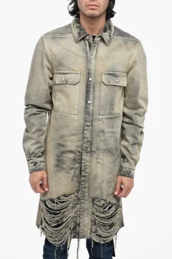 Overshirt in Denim Distressed con Fondo Sfrangiato>Rick Owens Clearance