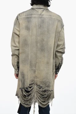 Overshirt in Denim Distressed con Fondo Sfrangiato>Rick Owens Clearance