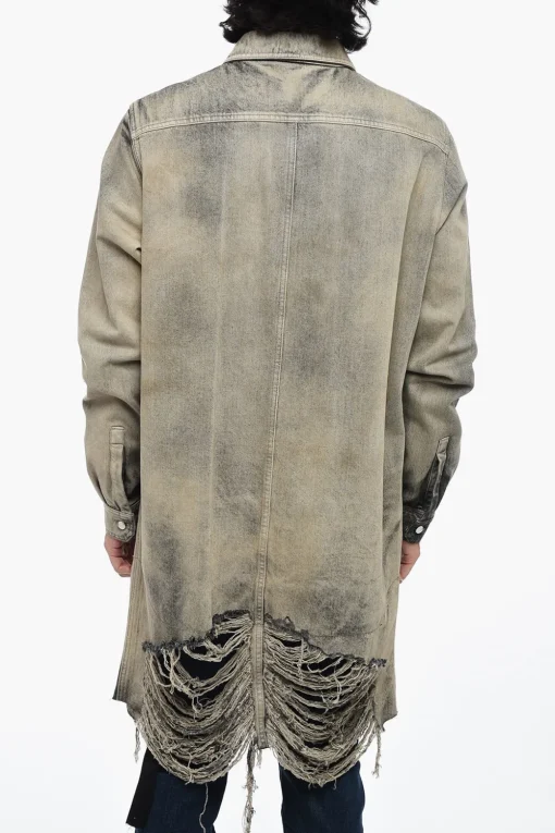 Overshirt in Denim Distressed con Fondo Sfrangiato>Rick Owens Clearance