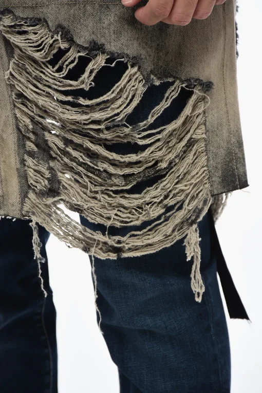 Overshirt in Denim Distressed con Fondo Sfrangiato>Rick Owens Clearance