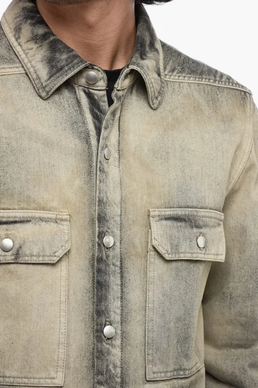 Overshirt in Denim Distressed con Fondo Sfrangiato>Rick Owens Clearance