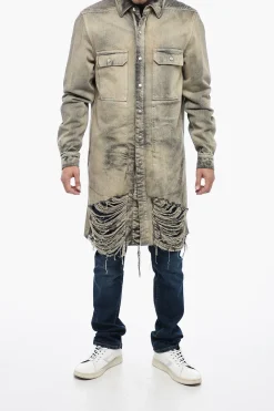 Overshirt in Denim Distressed con Fondo Sfrangiato></noscript>Rick Owens Clearance