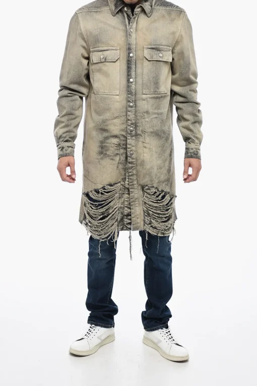 Overshirt in Denim Distressed con Fondo Sfrangiato>Rick Owens Clearance