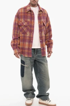 Overshirt in Lana Vergine con Bottoni Automatici></noscript>Palm Angels Hot