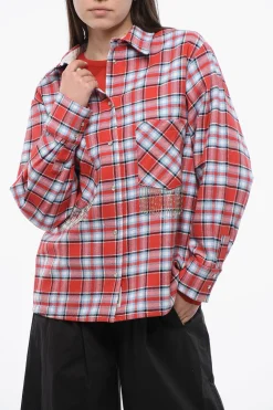 Outlet Overshirt in Misto Cotone Plaid Check con Dettagli Frangiati Donna Camicie