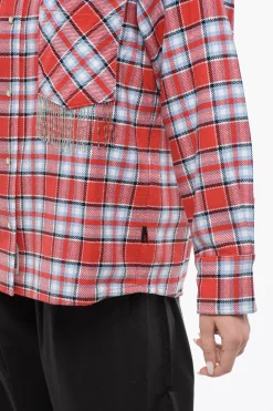 Outlet Overshirt in Misto Cotone Plaid Check con Dettagli Frangiati Donna Camicie