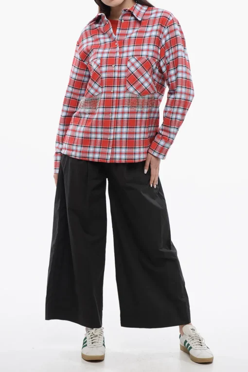 Outlet Overshirt in Misto Cotone Plaid Check con Dettagli Frangiati Donna Camicie