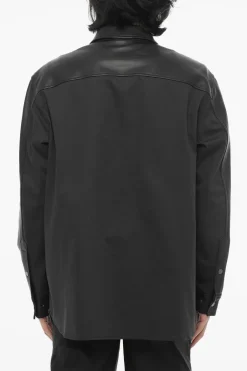 Fashion Overshirt in Pelle e Cotone con Abbottonatura Frontale Uomo Giubbotti