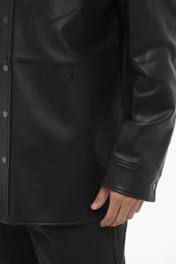 Fashion Overshirt in Pelle e Cotone con Abbottonatura Frontale Uomo Giubbotti