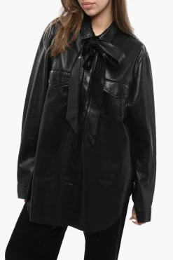 Overshirt in Pelle Vegan con Tie Neck>Nanushka Sale