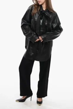 Overshirt in Pelle Vegan con Tie Neck>Nanushka Sale
