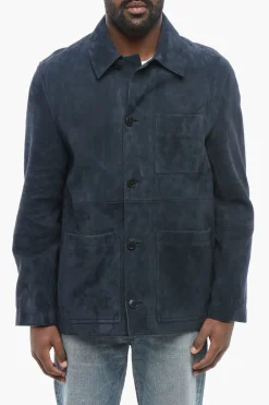 New Overshirt in Suede con Tasche a Toppa Uomo Giubbotti