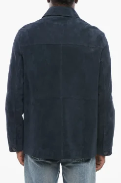 New Overshirt in Suede con Tasche a Toppa Uomo Giubbotti
