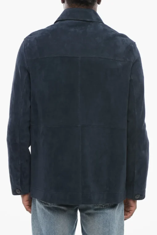 New Overshirt in Suede con Tasche a Toppa Uomo Giubbotti