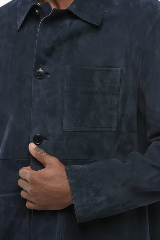 New Overshirt in Suede con Tasche a Toppa Uomo Giubbotti