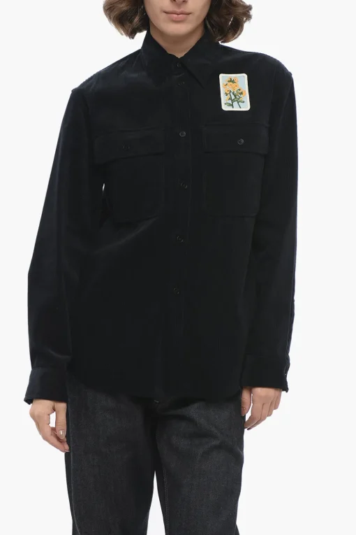 Fashion Overshirt in Velour a Coste con Patch Ricamato Donna Camicie